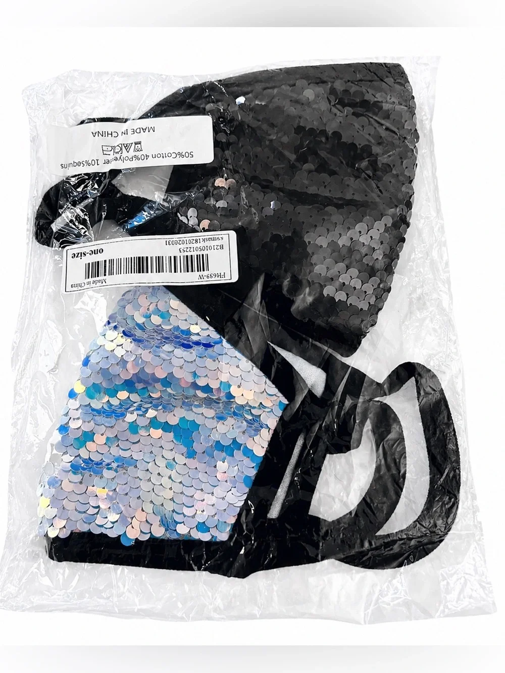 2PC Sequin Face Mask Black & Silver Glitter Fashion Mask New